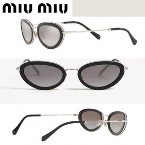 Miu Miu Oval Skinny Sunglasses Mu 58us 1ab 5o0 Black Silver/Grey NWT